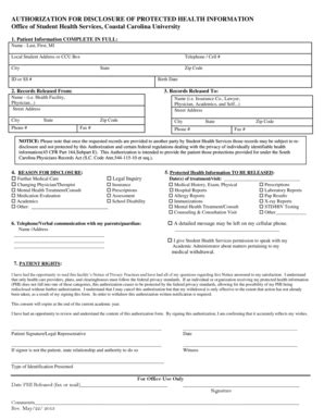 Fillable Online coastal Authorization for disclosure of protected ...