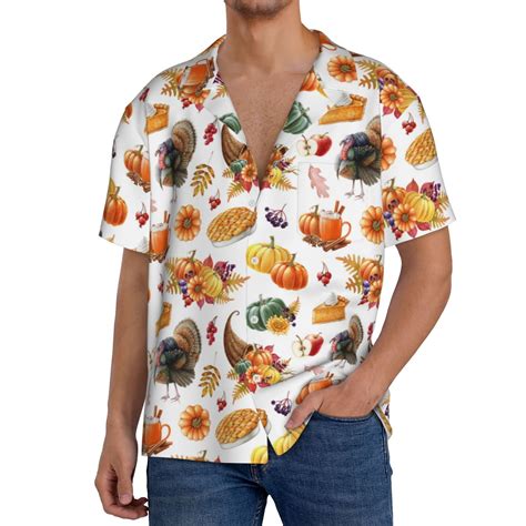 Hirioo Thanksgiving Turkeys 1 for Men's Cuban Collar Short Sleeve Shirt ...