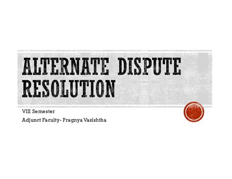 ADR 1: Introduction to Alternative Dispute Resolution Methods - Studocu