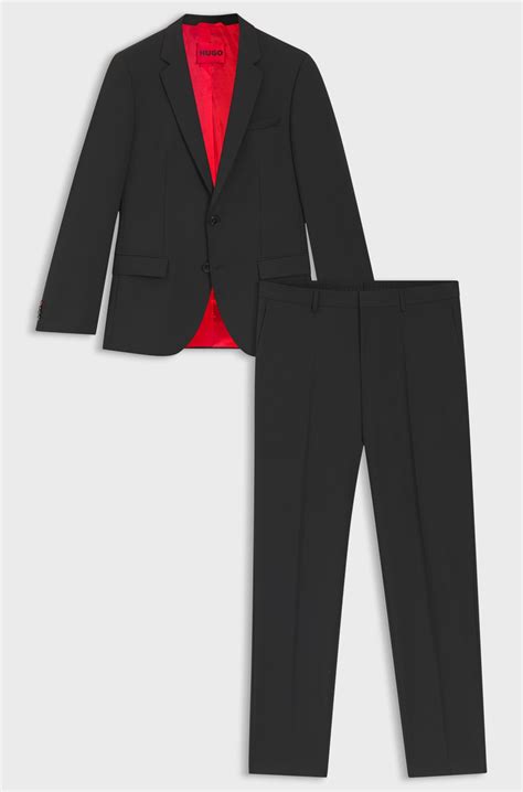 HUGO - Slim-fit suit in a performance-stretch wool blend - Black