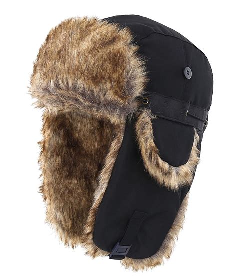 Mens Winter Faux Fur Trapper Hat Windproof Hunting Hat With Earflaps ...
