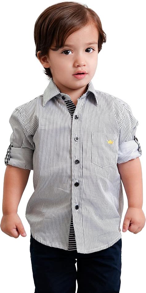 Buy Dakomoda Toddler Boys' Roll Up Black White Striped Dress Shirt ...