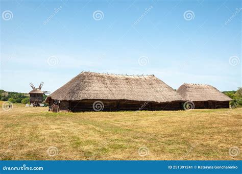 Old Ukrainian Village with Houses and Windmill Folk Architecture in Ethnographic Open-air Museum ...