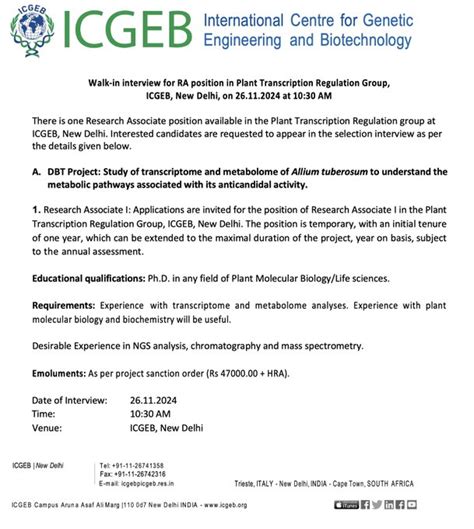 ICGEB Plant Transcription RA Opening