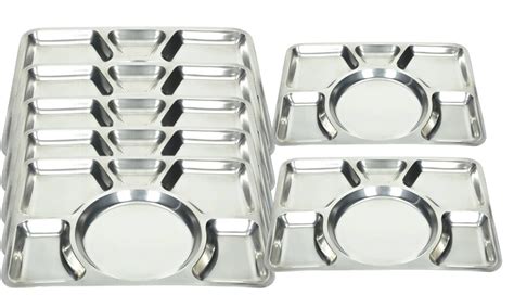 Buy Mirror Finish Stainless Steel Six Compartment Dinner Plate/Mess ...