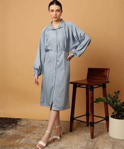 MINT STREET Women Fit and Flare Blue Knee Length Dress - Buy MINT ...