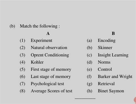 answer match the following #psychology - Brainly.in