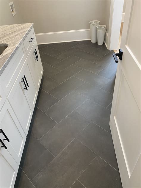Gray Tile Flooring for a Modern Farmhouse Bathroom