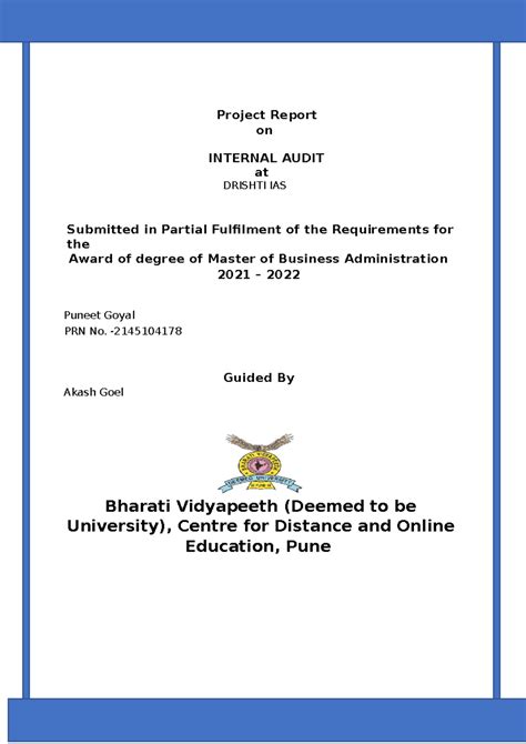 MBA Project Report: Internal Audit Study at Drishti IAS (2021-22) - Studocu