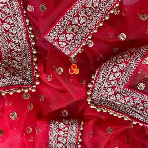 Bridal Saaz Red Sequin Embroidered Net Dupatta – anokherang