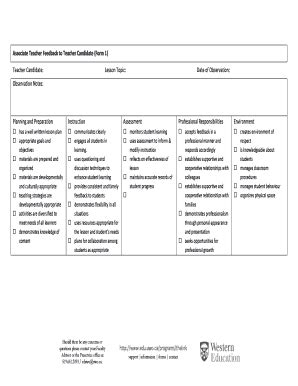 Fillable Online Associate Teacher Feedback to Teacher Candidate (Form 1 ...