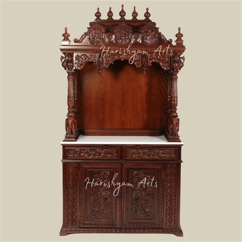 75" Large Handcarved Teak Wood Pooja Mandir