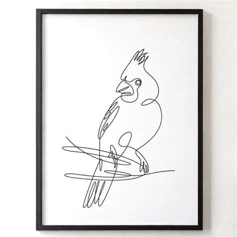 Dessin au trait oiseau cardinal rouge, en colère, art minimaliste ...
