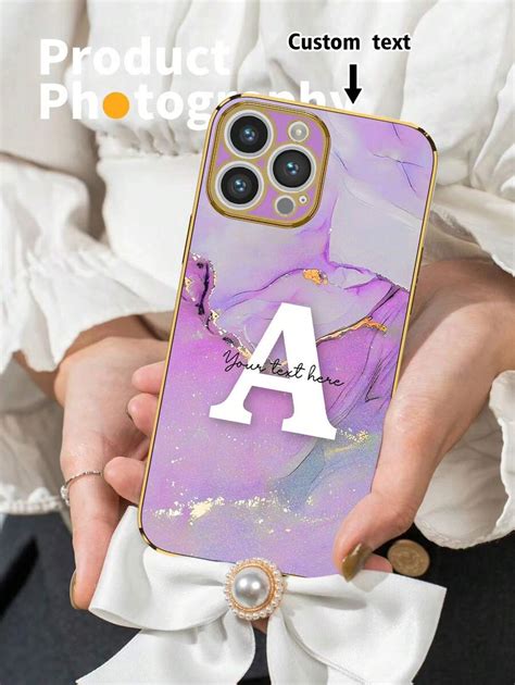 1pc 6D Electroplated Pink TPU Customizable Text Signature Style Marble ...