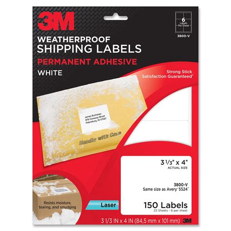 3M(TM) Weatherproof Shipping Labels, 3 1/3 x 4 Inches, White (3800-V ...