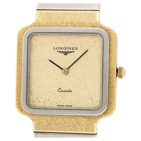 Vintage Longines 18k TT Gold Square Hammered Link Bracelet Wrist Watch ...