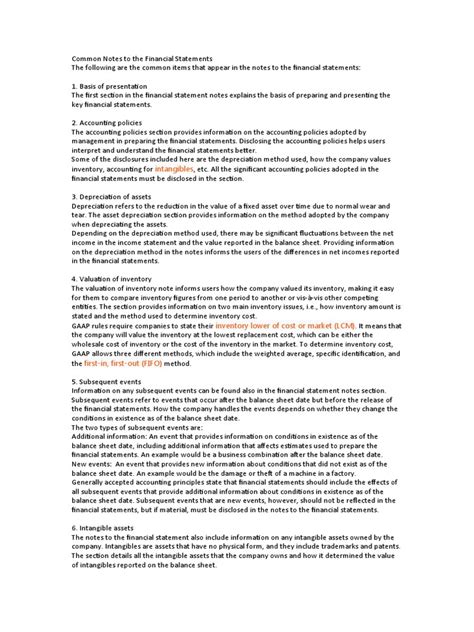 Image result for Financial Statement Notes Examples