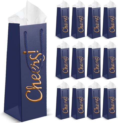 Amazon.com | Navy Blue Wine Gift Bags with Stuffing Paper, Wine bags ...