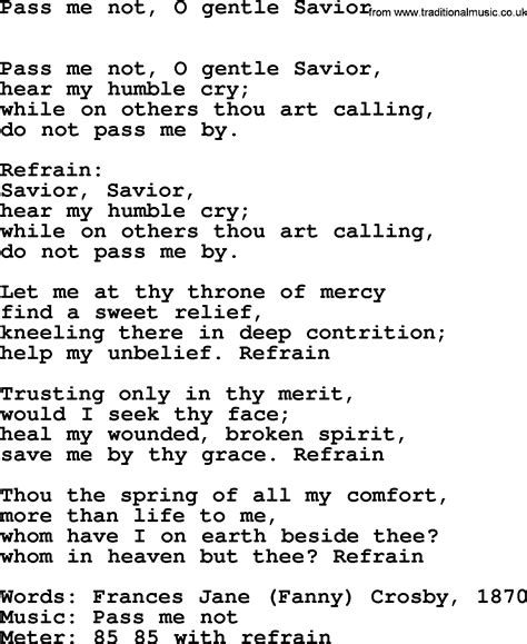 Book of Common Praise Song: Pass Me Not, O Gentle Savior, lyrics, midi ...