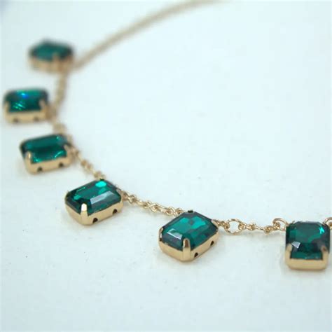 TFC 24K Emerald Square Stone Gold Plated Dainty Necklace