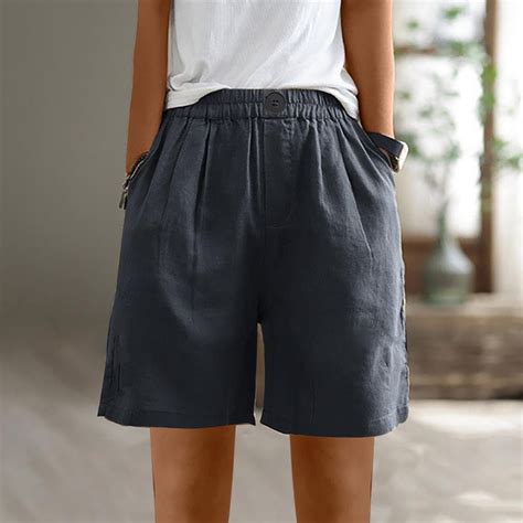 VgaVtl Cotton Linen Women Shorts Plus Bermuda High Waist Short Pants ...