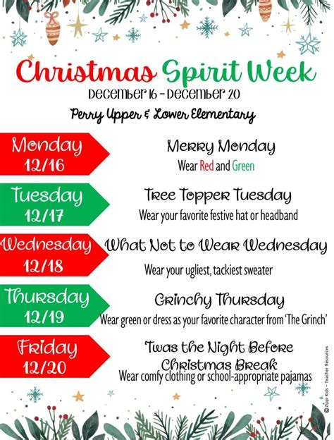 HOLIDAY SPIRIT WEEK - VIEW DRESS UP DAYS FOR EACH SITE! | Perry Public ...