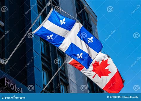 Canada and Quebec Flags Waving Stock Photo - Image of republic, banner ...