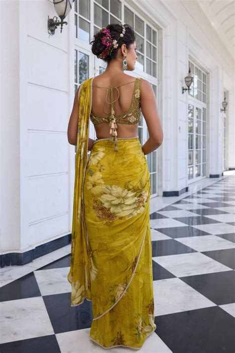 Kalista - Keisha Yellow Draped Saree Set - Elahe