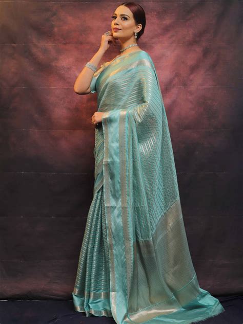 Banarasee Handwoven Semi Silk Saree With Stripes Design & Solid Border