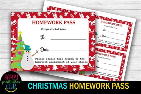 Christmas Homework Pass-Printable Christmas Homework Pass