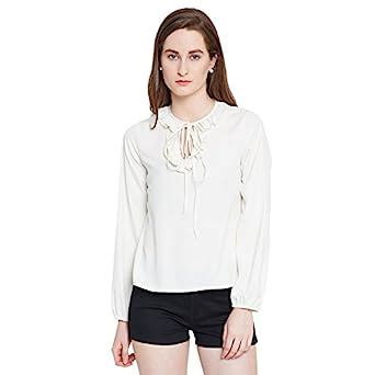 Primo Knot Off White Frill Detail Top : Amazon.in: Clothing & Accessories