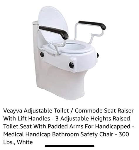 Veayva Adjustable Toilet / Commode Seat Raiser With Lift Handles - 3 ...