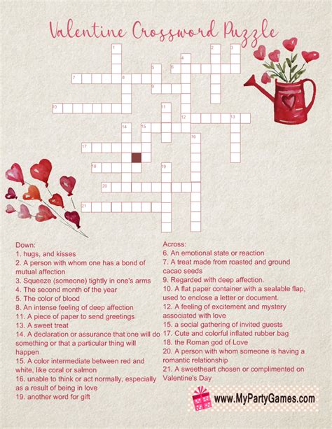 Valentine S Day Crossword Puzzle With Answers at Penny Troche blog