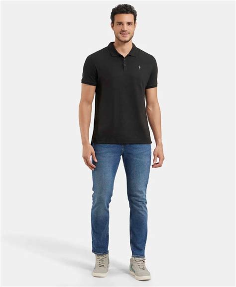 Buy Super Combed Cotton Rich Solid Half Sleeve Polo T-Shirt - Black ...