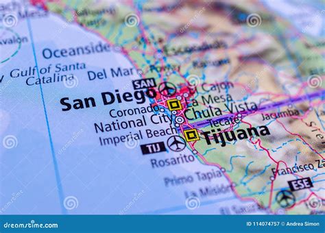 San Diego and Tijuana on Map Stock Image - Image of cartography, diego ...