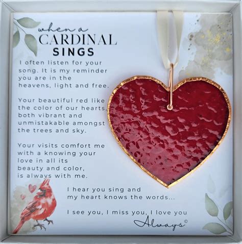 When A Cardinal Sings Memorial Stained Red Glass Heart-Cardinal ...