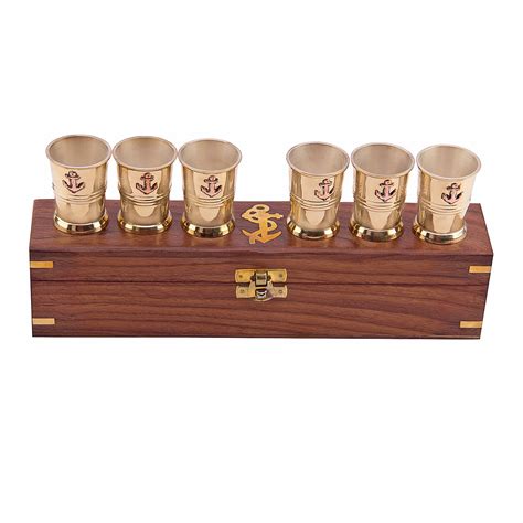 Buy Kartique Wooden Tequila Shot Glass With Anchor Monogram - 6 Pieces ...