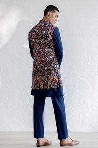 Buy Blue Cotton Satin, Kota Doria Embroidery Peacock Kashmiri Nehru ...