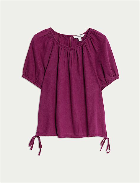 Buy Linen Rich Drawstring T-Shirt at Marks & Spencer