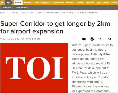 Super Corridor to get longer by 2km for airport expansion | Indore News ...