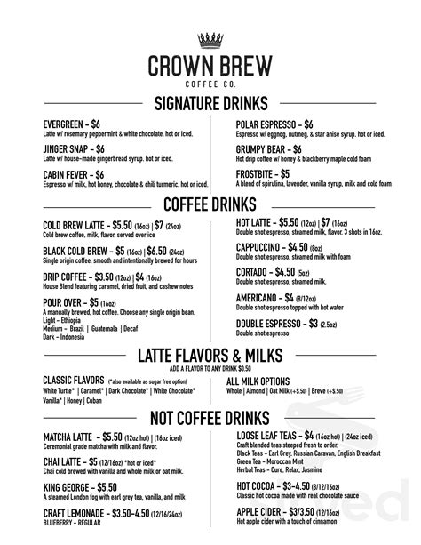 Menu for Crown Brew Coffee Co. in Marion, IL | Sirved