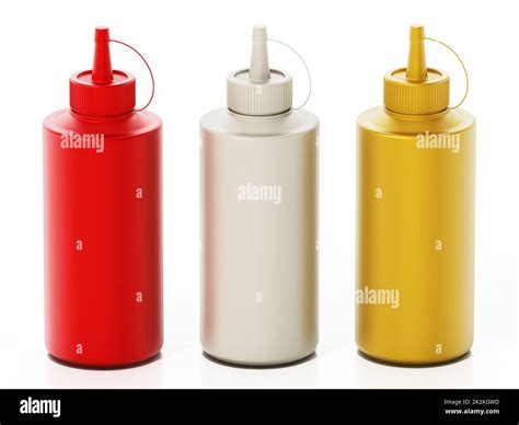 Ketchup, mayonnaise and mustard bottles isolated on white background ...