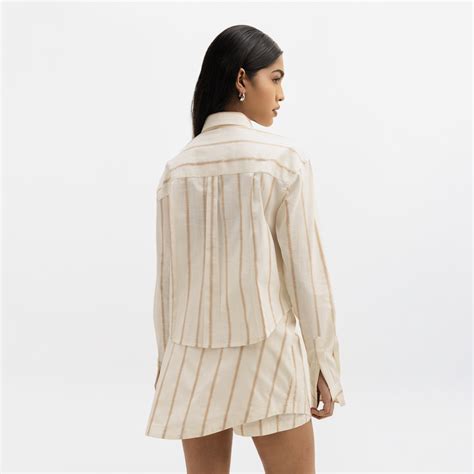 ASYMMETRICAL BUTTON DOWN SHIRT - BEIGE – Warping Theories