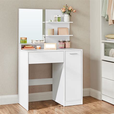 Buy VASAGLE Dressing Table, Vanity Table with Mirror, 1 Drawer, 2 ...