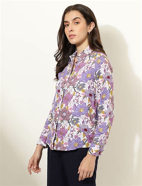Buy Pure Linen Floral Print Spread Collar Shirt at Marks & Spencer