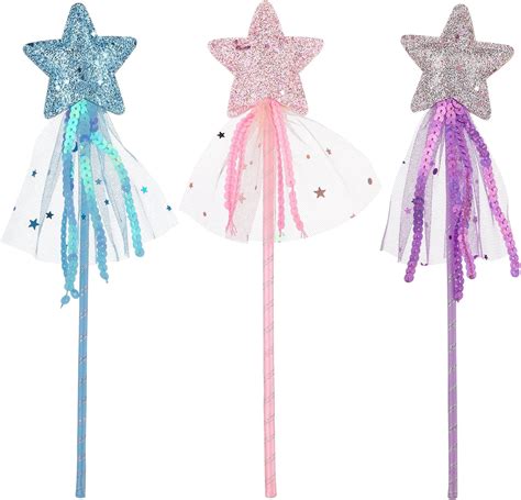 Prasacco 3 PCS Fairy Wands for Kids Glitter Princess Wands Star Wand Toy Wands for Girls Fairy ...