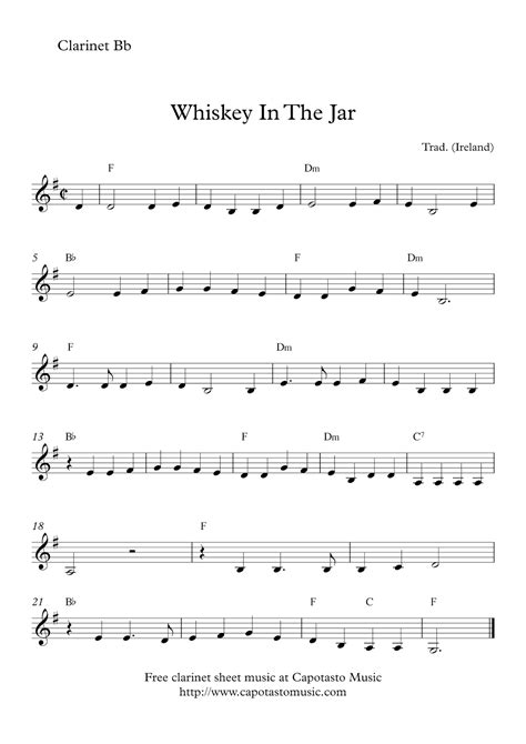 Free easy clarinet sheet music | Whiskey In The Jar