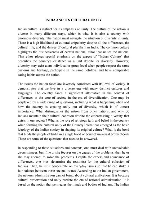 India AND ITS Cultural Unity - INDIA AND ITS CULTURAL UNITY Indian ...