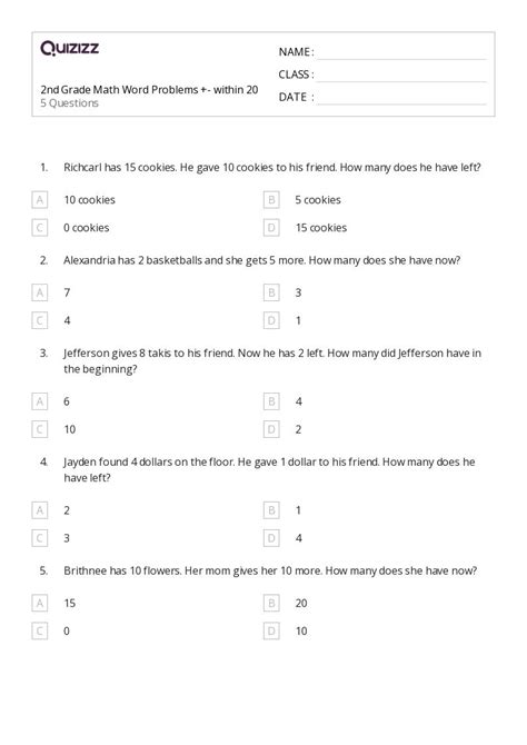 50+ Math Word Problems worksheets for 1st Class on Quizizz | Free ...