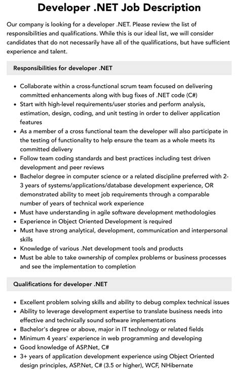 Image result for .Net Developer JD